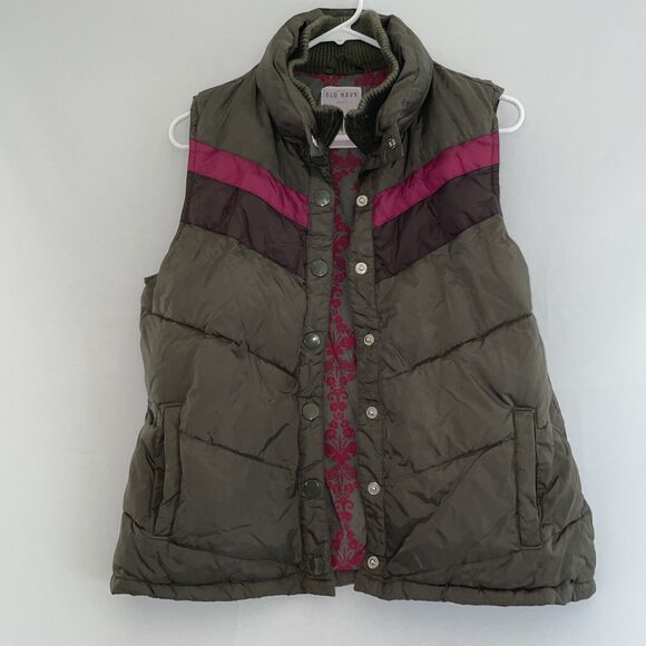 Old Navy Jackets & Blazers - OLD NAVY Retro Gorpcore Y2K Puffer ‎ Vest Army Green Brown Pink Outdoor Large